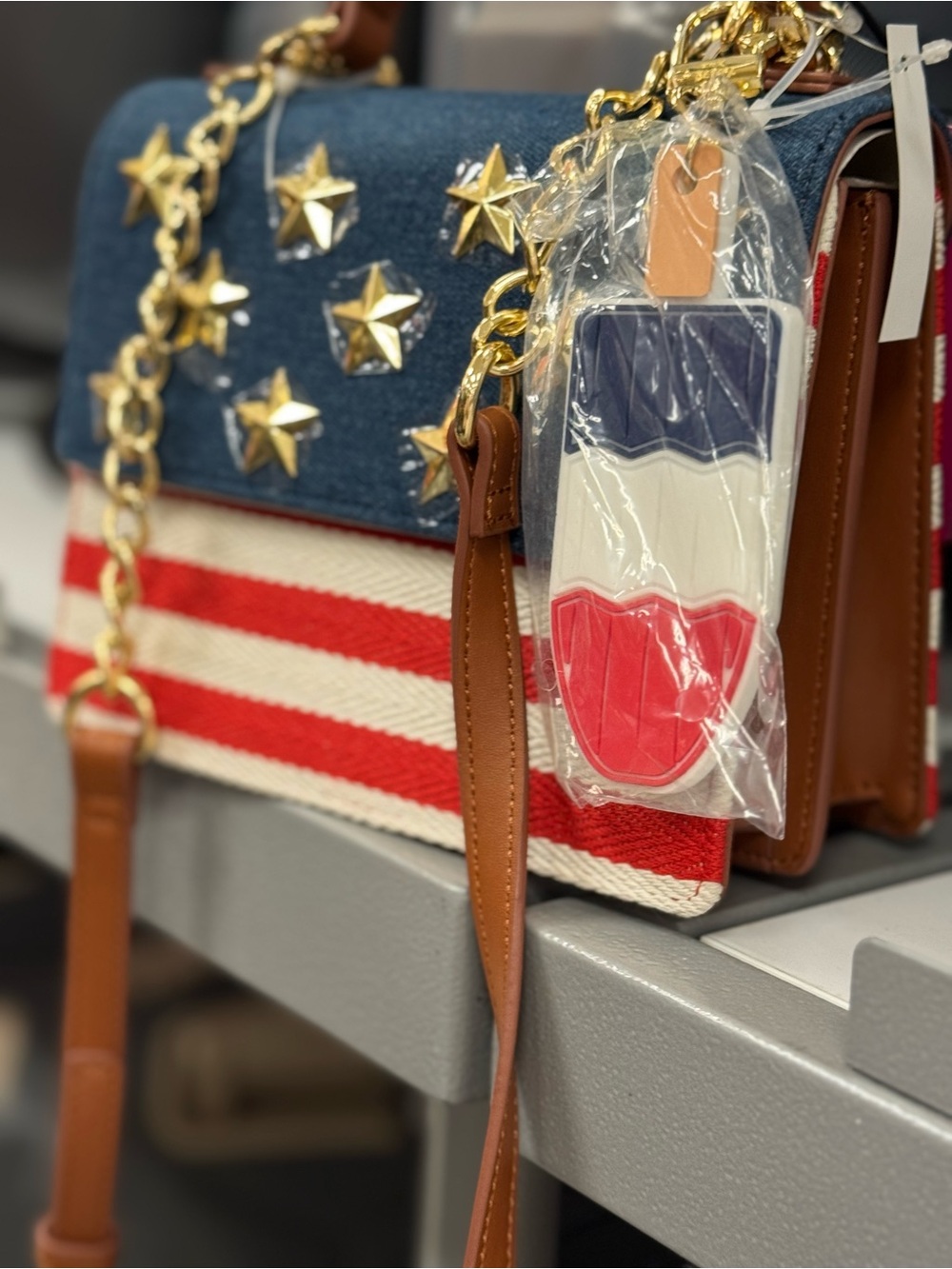 Betsey Johnson Red, White & Navy Star-Stud Satchel - Picture 2 of 3